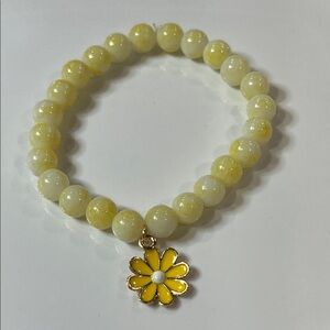 Yellow Flower Charm Beaded Bracelet